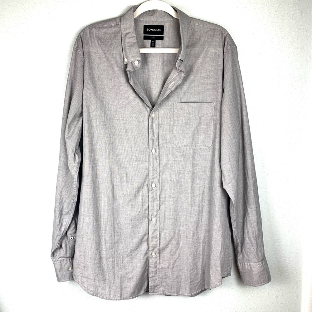NWT Bonobos Men’s Stretch ‘Everyday Shirt’, Grey End On End, Size XL, Long Slim